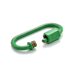 Green Spray Painted Brass Screw Carabiner Lock Clasps, for Necklaces Making, Oval, Green, 26x13x2mm