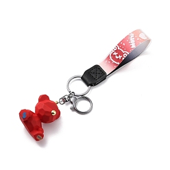 Red Imitation Leather Clasps Keychain, with Resin Pendants and Zinc Alloy Findings, Bear, Gunmetal, Red, 21cm