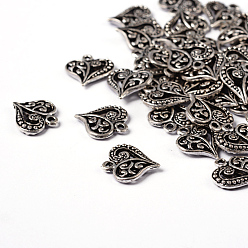 Antique Silver Tibetan Style Filigree Alloy Heart Charms, Cadmium Free & Lead Free, Antique Silver, 14x13x3mm, Hole: 1.5mm, about 1100pcs/1000g