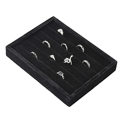 Black Wooden Cuboid Jewelry Rings Displays, Covered with Velvet, with Sponge Inside, Black, 20x15x3.2cm