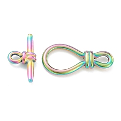 Rainbow Color Ion Plating(IP) 304 Stainless Steel Toggle Clasps, Rainbow Color, Bar: 26x13.5x4.5mm, hole: 4x3mm, Clasp: 34x17x4mm, small inner diameter: 5.5x4.5mm, big inner diameter: 17x11.5mm