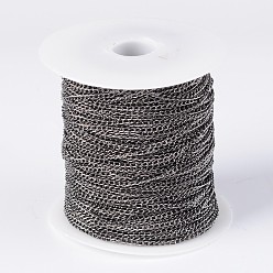 Черный Цвет Металла Железные витые цепочки обуздать цепи, несварные, металлический черный , с катушкой, ссылка: около 2 mm, 3.5 мм длиной, толщиной 0.5 мм , около 328.08 футов (100 м) / рулон