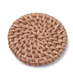 BurlyWood Handmade Reed Cane/Rattan Woven Beads, For Making Straw Earrings and Necklaces, No Hole/Undrilled, Flat Round, BurlyWood, 35~40x4~6mm