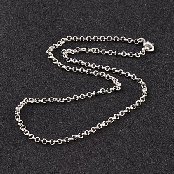 Silver Iron Rolo Chain Necklaces Making, with Brass Lobster Claw Clasps, Silver Color Plated, 24 inch, 3mm