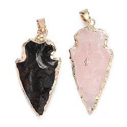 Mixed Stone Natural Gemstone Pendants, with Brass Findings, Golden, 25~50x15~25x5~15mm, Hole: 7x4mm