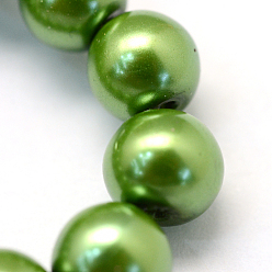 Green Baking Painted Glass Pearl Bead Strands, Pearlized, Round, Green, 3~4mm, Hole: 0.5mm, about 195pcs/strand, 23.6 inch