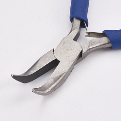 Stainless Steel Color 45# Carbon Steel Jewelry Pliers, Bent Nose Pliers, Polishing, Royal Blue, Stainless Steel Color, 13x7.4x1.7cm