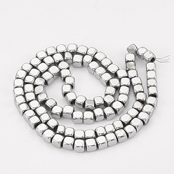 Platinum Plated Electroplated Non-magnetic Synthetic Hematite Beads Strands, Cube, Platinum Plated, 4x4x4mm, Hole: 2mm, about 100pcs/strand, 15.7 inch