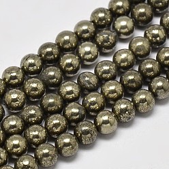 Pyrite Natural Pyrite Round Beads Strands, Grade A, 6mm, Hole: 1mm, about 62pcs/strand, 15.5 inch