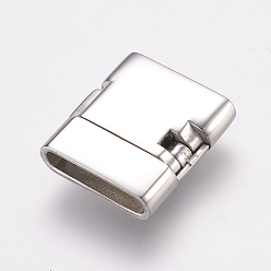 Stainless Steel Color 304 Stainless Steel Fold Over Clasps, Smooth Surface, Rectangle, Stainless Steel Color, 19x18x5mm, Hole: 2x15mm