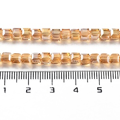 Wheat Electroplate Glass Bead Strands, AB Color Plated, Faceted, Cube, Wheat, 4x4x4mm, Hole: 1mm, about 98pcs/strand, 15.7 inch
