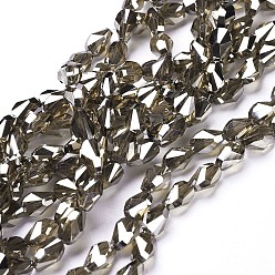 Black Electroplate Glass Beads Strands, Pearl Luster Plated, Faceted, Teardrop, Coffee, 7.5x6x4mm, Hole: 1.2mm, about 80pcs/strand, 22.8 inch(58cm)