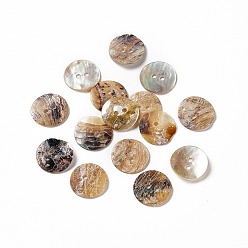 Mixed Color Mother of Pearl Buttons, Akoya Shell Button, Flat Round, Mixed Color, 15x1mm, Hole: 1.5mm
