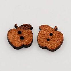 Saddle Brown 2-Hole Wooden Buttons, Apple Sewing Buttons, Undyed, Saddle Brown, 15x17x4mm, Hole: 2mm
