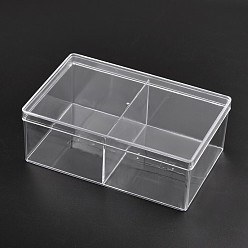 Clear Cuboid Organic Glass Bead Containers, 2 Compartments, Clear, 22x14x8cm
