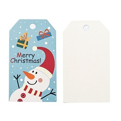 Snowman Rectangle Christmas Theme Kraft Paper Cord Display Cards, with 10m Bundle Hemp Rope, Snowman Pattern, 7x4x0.03cm, Hole: 5mm, 50pcs; Rope: 10m Long, 2mm In Diameter
