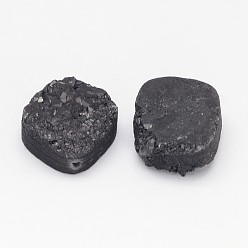 Black Plated Electroplated Natural Druzy Quartz Crystal Beads, Square, Black Plated, 14x14x8~10mm, Hole: 1.5mm