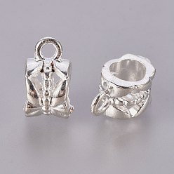 Silver Tibetan Style Hanger, Bail Beads, Cadmium Free & Nickel Free & Lead Free, Cup, Silver, 11.5x6x8mm, Hole: 2mm, Inner Diameter: 4.3x4.4mm