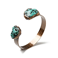 Natural Turquoise Natural Turquoise Irregular Nugget Open Cuff Bangle, Brass Jewelry for Women, Red Copper, Cadmium Free & Lead Free, Inner Diameter: 2-1/4~2-3/8 inch(5.6~6.1cm)