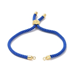 Blue Cotton Cord Bracelet Making, with Brass Findings, Flat Round with Tree of Life, Real 18K Gold Plated, Blue, 8-5/8 inch(22cm), Hole: 2mm