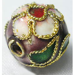 Pourpre Perles en cloisonné faites à la main, ronde en filigrane, pourpre, 5~5.5mm, Trou: 1~1.5mm