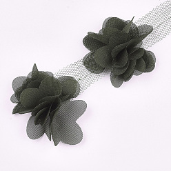 Dark Olive Green Organza Flower Ribbon, Costume Accessories, For Party Wedding Decoration and Earring Making, Dark Olive Green, 50~60mm, about 10yard/bundle