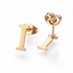 Letter I 304 Stainless Steel Pendants and Stud Earrings Jewelry Sets, Alphabet, Letter.I, 20~23x13~19x1.5mm, Hole: 6x3mm, 6~10x6~9x1mm, Pin: 0.8mm