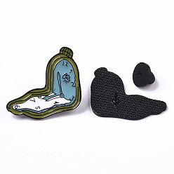 Colorful Creative Zinc Alloy Brooches, Enamel Lapel Pin, with Iron Butterfly Clutches or Rubber Clutches, Electrophoresis Black Color, Clock, Colorful, 35.5x33mm, Pin: 1mm