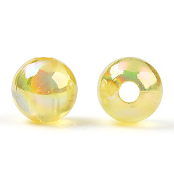 Champagne Yellow Transparent Acrylic Beads, AB Colors Plated, Round, Champagne Yellow, 10mm, Hole: 1.8mm, about 950pcs/500g