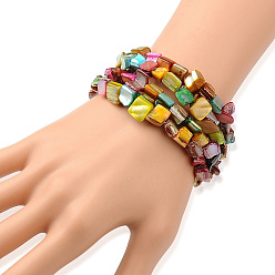 Colorful Wrap Bracelets, with Shell Beads, Steel Bracelet Memory Wire and Spacer Bars, Colorful, 55mm