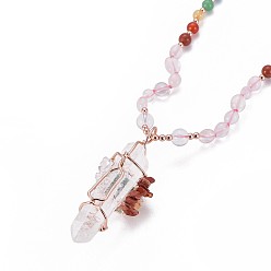 Quartz Rose Rose naturel pendentifs en perles de quartz, avec des perles naturelles mixtes de pierre, Découverte de cristaux de quartz naturel et de laiton, arbre, 18.11 pouce (46 cm)