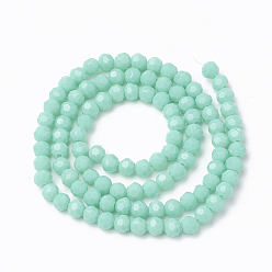 Turquoise Opaque Solid Glass Bead Strands, Faceted Round, Turquoise, 6mm, Hole: 1mm, about 100pcs/strand, 24 inch