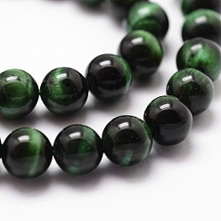 Green Natural Tiger Eye Bead Strands, Dyed & Heated, Round, Green, 12mm, Hole: 1mm, about 31pcs/strand, 14.9 inch~15.1 inch