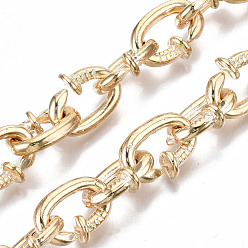 Light Gold Alloy Chains, Metal Nail Link Chains, Long-Lasting Plated, Unwelded, Cadmium Free & Nickel Free & Lead Free, Light Gold, 14.5x10.5~11.5x5mm