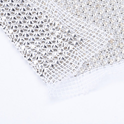 Silver Brass Mesh Rhinestone Sheets, Rhinestone Cup Chains, with Spool, Silver Color Plated, Crystal, 145mm