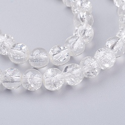 Clear Spray Painted Crackle Glass Beads Strands, Round, Clear, 6mm, Hole: 1.3~1.6mm, about 133pcs/strand, 31.4 inch