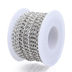 Crystal Silver Plated Brass Rhinestone Strass Chains, Rhinestone Cup Chains, Soldered, with Spool, Crystal, 3mm, about 32.81 Feet(10m)/Roll