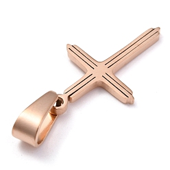 Rose Gold 304 Stainless Steel Pendants, for Jewelry Making, Cross, Rose Gold, 22x14x1.2mm, Hole: 3.5x7mm