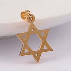 Golden Ion Plating(IP) 304 Stainless Steel Pendants, for Jewish, Star of David, Golden, 22x16x2mm, Hole: 6x4mm