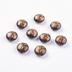 Кокосово-Коричневый Смоляные бусы с цветочным принтом, плоско-круглые, кокосового коричневый, 16.5x9 мм, отверстие : 2 мм