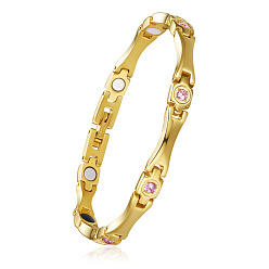 Rose Clair Bracelets de bande de montre de chaîne de panthère d'acier inoxydable de Shegrace, avec strass et fermoirs de montre de bande, or, rose clair, 7-1/2 pouce (19 cm)