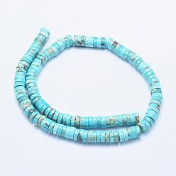 Dark Turquoise Natural Imperial Jasper Beads Strands, Dyed, Heishi Beads, Flat Round/Disc, Dark Turquoise, 6x3~3.5mm, Hole: 1mm, about 135pcs/strand, 15.7 inch(40cm)