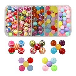 Mixed Color DIY Beads Jewelry Making Finding Kit, Including 195Pcs 5 Style Acrylic & Resins  Round Beads, Mixed Color, 8mm, Hole: 2mm, 39pcs/style