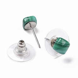 Malachite Natural Malachite Ear Studs, with 304 Stainless Steel Ear Studs, 15.5x6x6mm, Pin: 0.6mm
