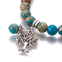 Imperial Jasper Chakra Jewelry, Natural Regalite/Imperial Jasper/Sea Sediment Jasper Bracelets, with Metal Tree Pendants, 50mm