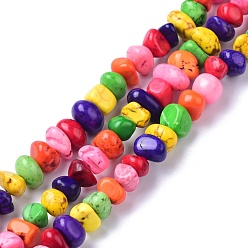 Mixed Color Natural Magnesite Beads Strands, Dyed, Chip, Mixed Color, 6~10x6~10x3~4mm, Hole: 0.5~0.7mm, 15.55''~16.54''(39.5~42cm)