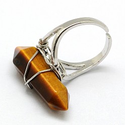 Tiger Eye Personalized Unisex Natural Gemstone Bullet Rings, with Platinum Plated Brass Findings, Tiger Eye, 17mm