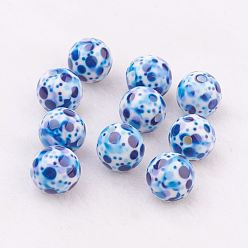 Mixed Color Spray Painted Resin Beads, with Pattern, Round, Mixed Color, 10mm, Hole: 2mm