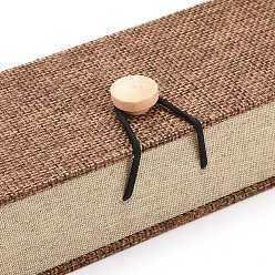 Camel Rectangle Wooden Necklace Boxes, with Burlap and Velvet, Camel, 24.2x6.5x4.6cm