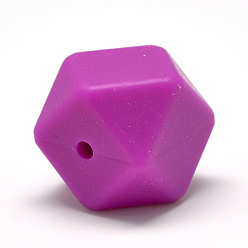 Orchid Food Grade Eco-Friendly Silicone Beads, Chewing Beads For Teethers, DIY Nursing Necklaces Making, Faceted Cube, Orchid, 17x17x17mm, Hole: 2mm